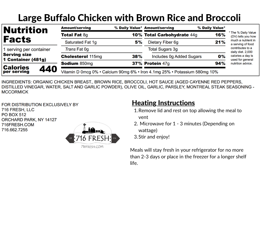 Large Buffalo Chicken with Brown Rice and Broccoli