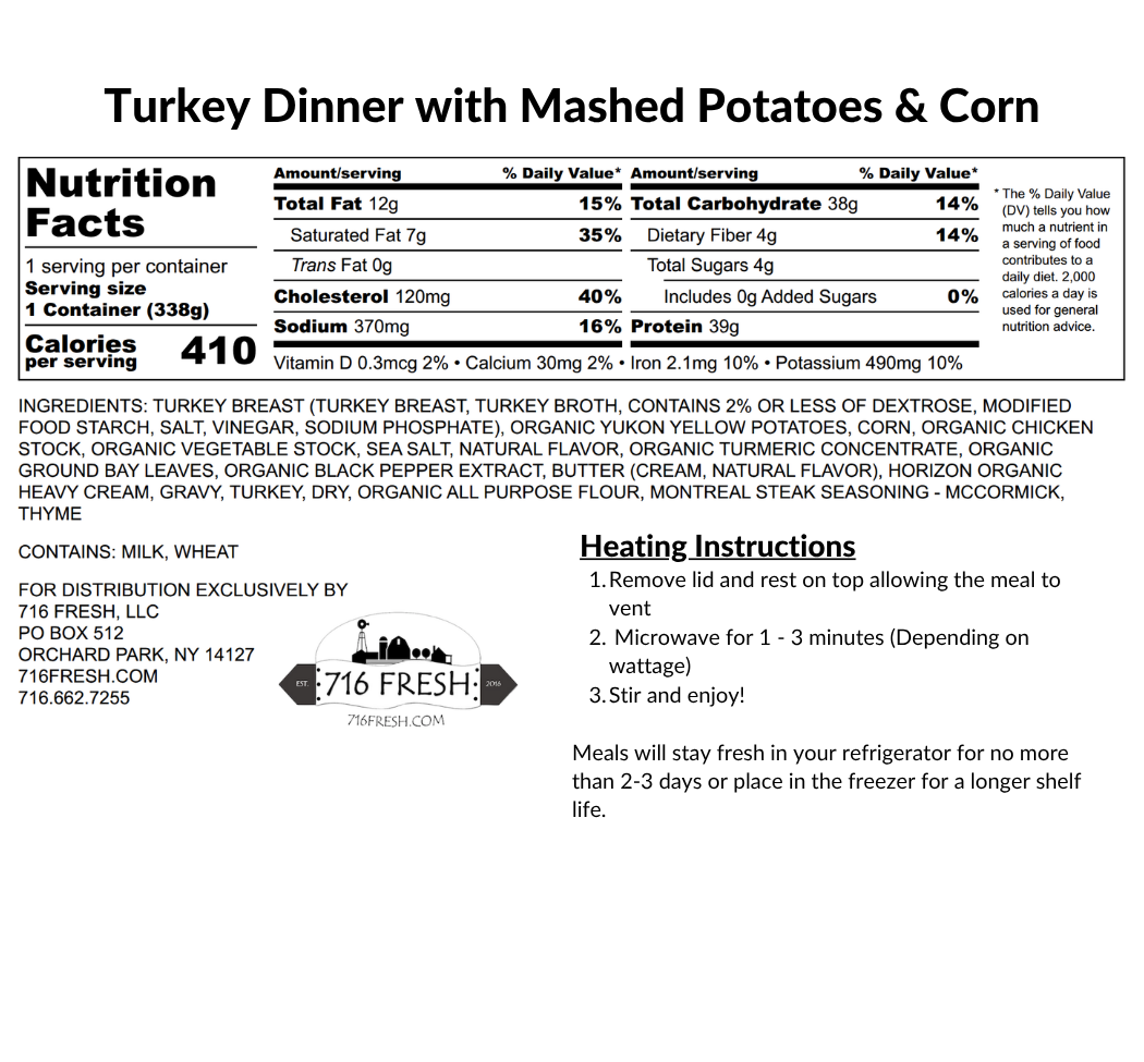 Turkey Dinner with Mashed Potatoes & Corn
