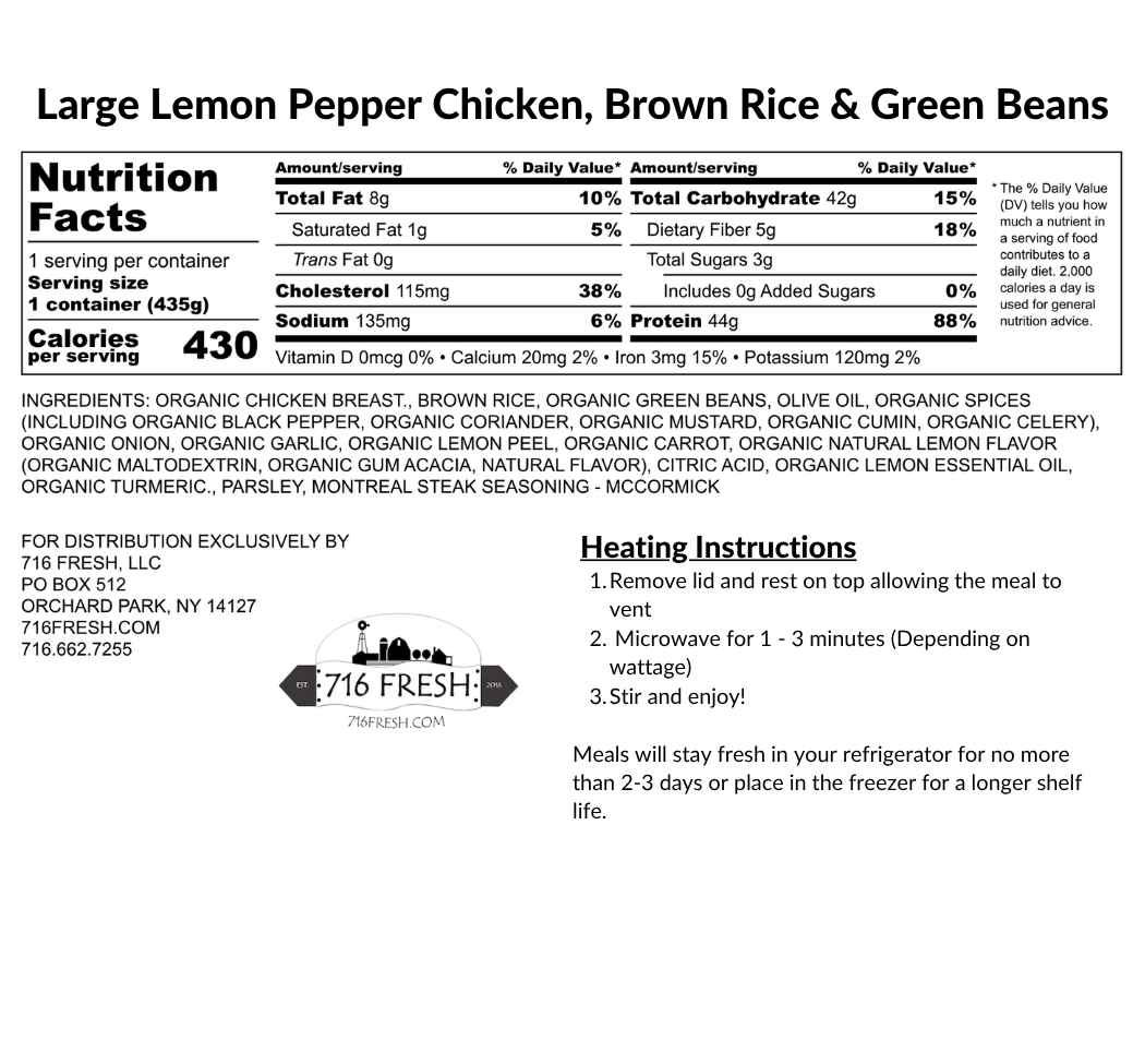 Large Lemon Pepper Chicken, Brown Rice & Green Beans