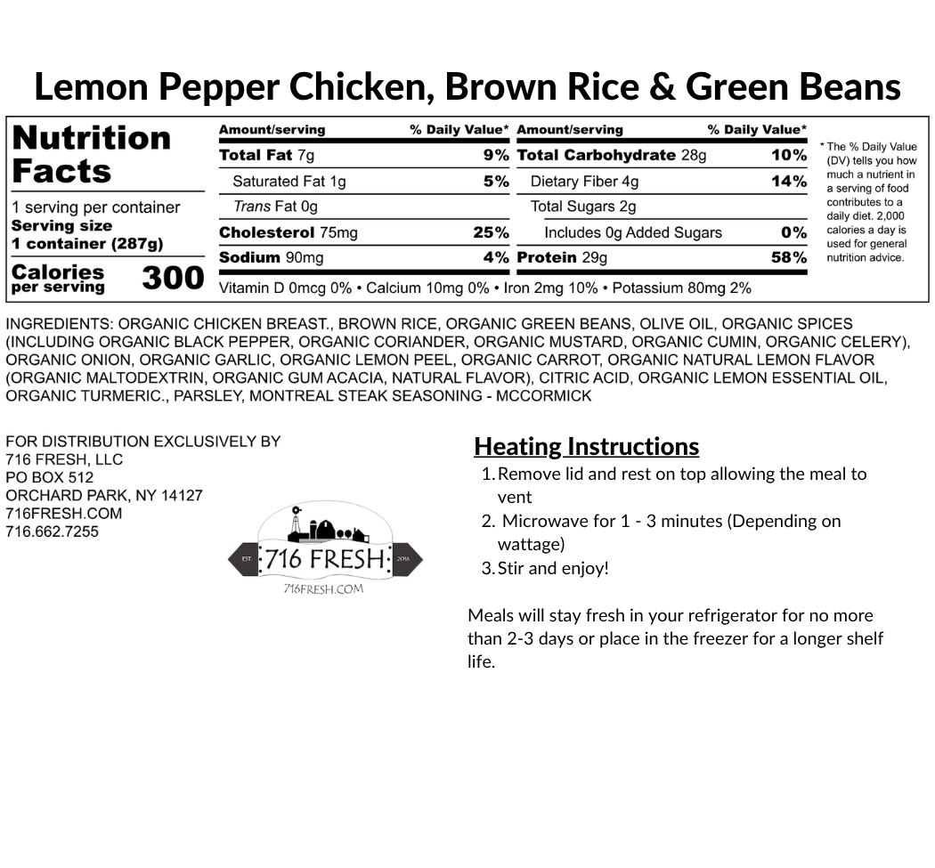 Lemon Pepper Chicken, Brown Rice & Green Beans