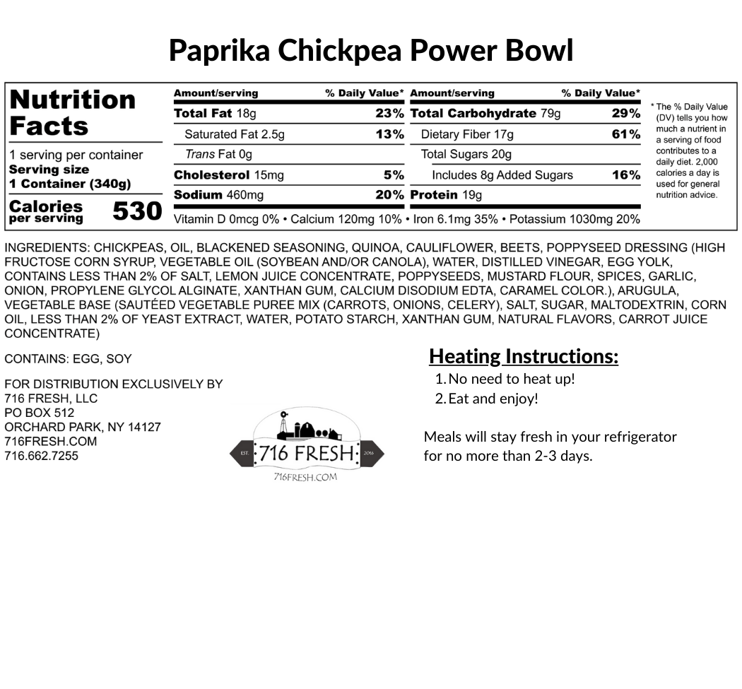 Paprika Chickpea Power Bowl, V, VG, GF, DF