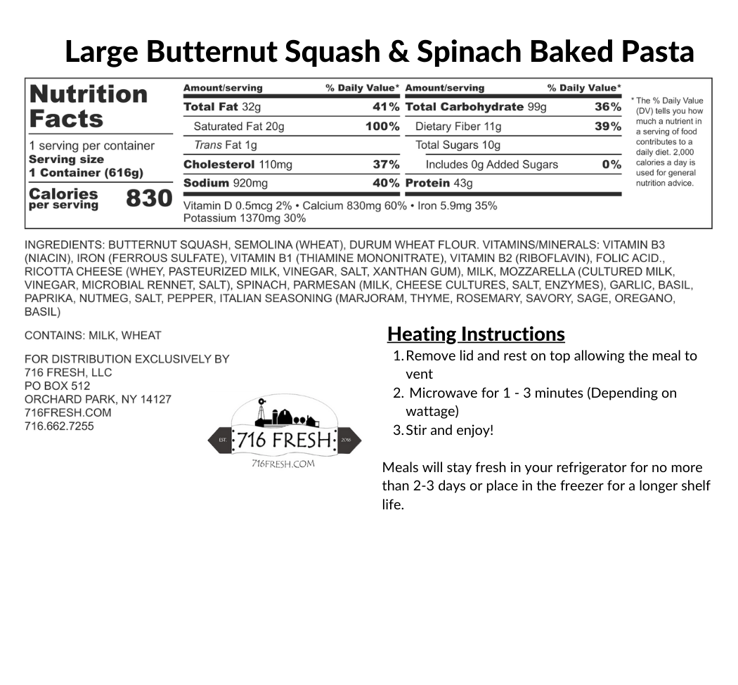 Large Butternut Squash & Spinach Baked Pasta