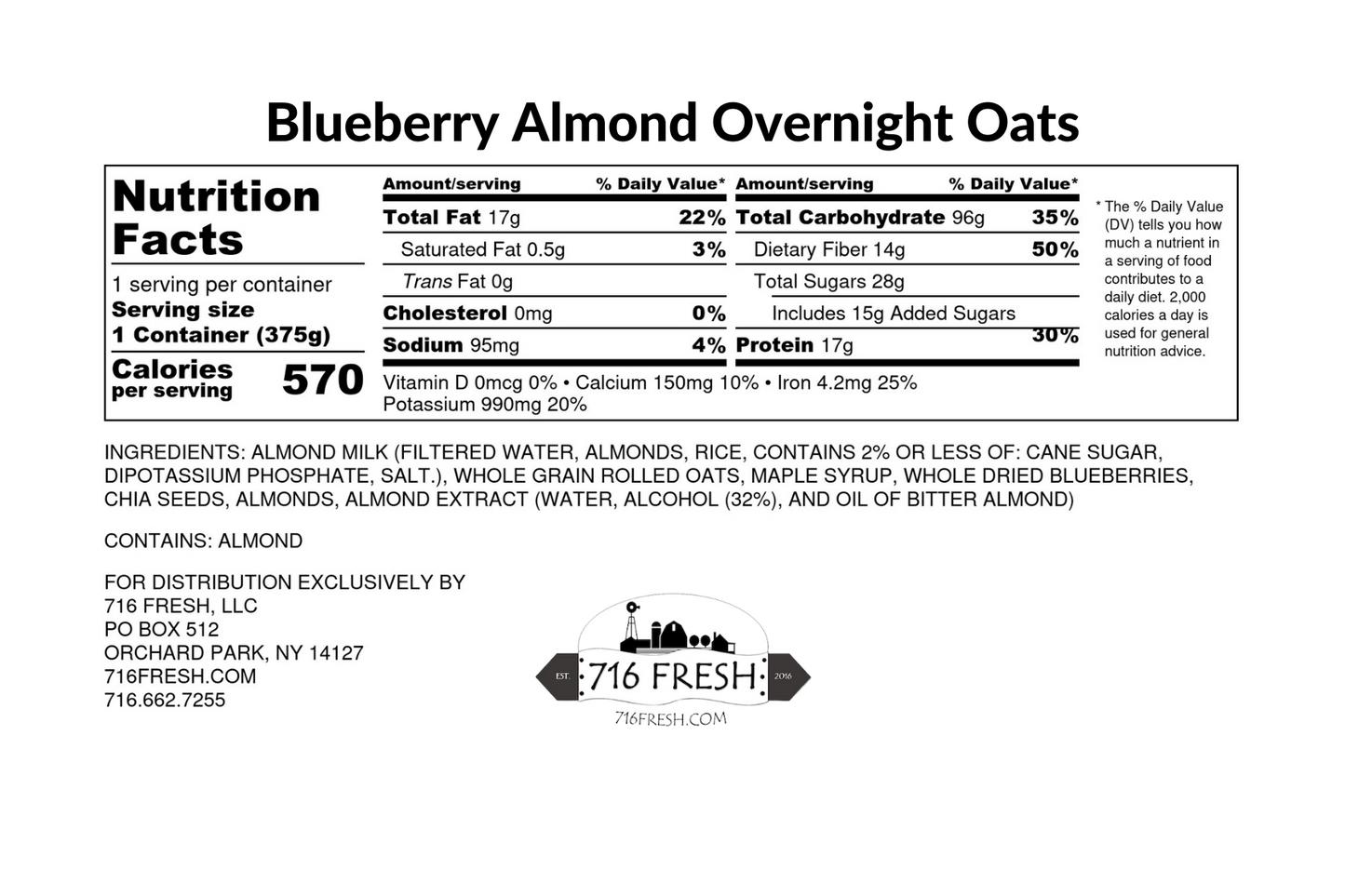 Blueberry Almond Overnight Oats, DF, V, VG