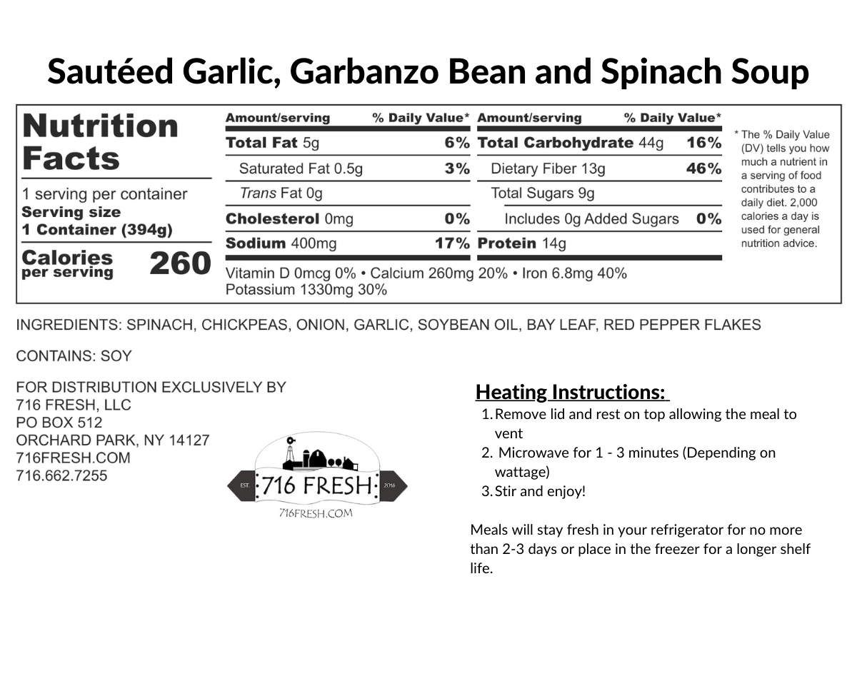 Sautéed Garlic, Garbanzo Bean and Spinach Soup, GF, V, VG