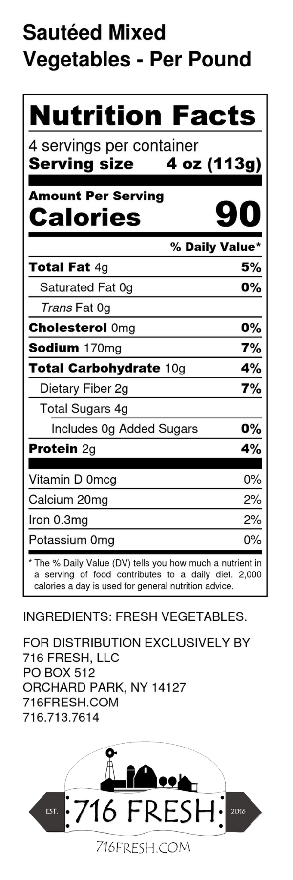 Sautéed Mixed Vegetables- Per Pound Nutrition Facts