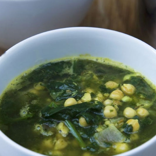 Sautéed Garlic, Garbanzo Bean and Spinach Soup, GF, V, VG